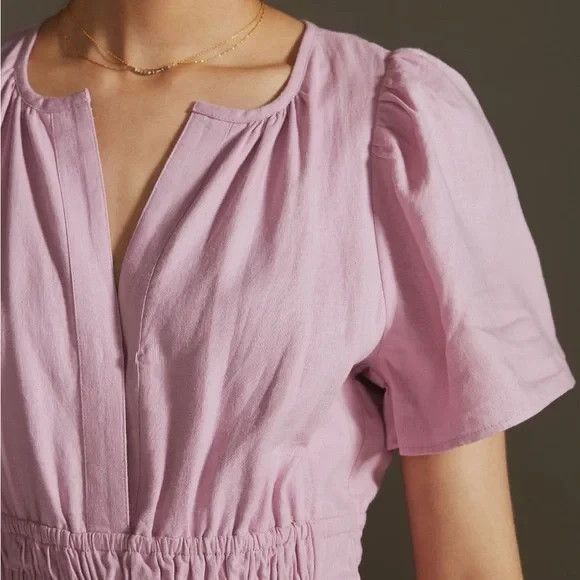 Anthropologie Somerset Pink Linen Blend Smocked Maxi Dress Womens Size XS - Picture 3 of 15